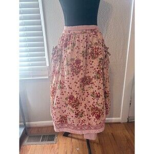 Pink House vintage Japan Pink Skirt with cherry print apron overlay one size